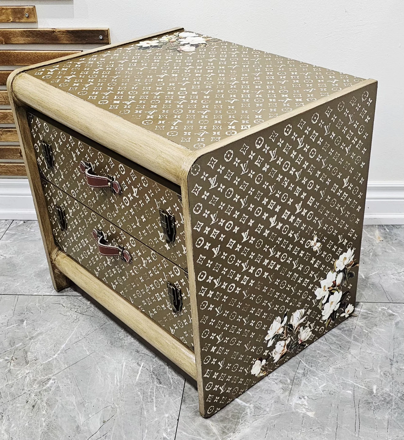 Upcycled Luggage Style Vintage Waterfall Nightstand - photo 4