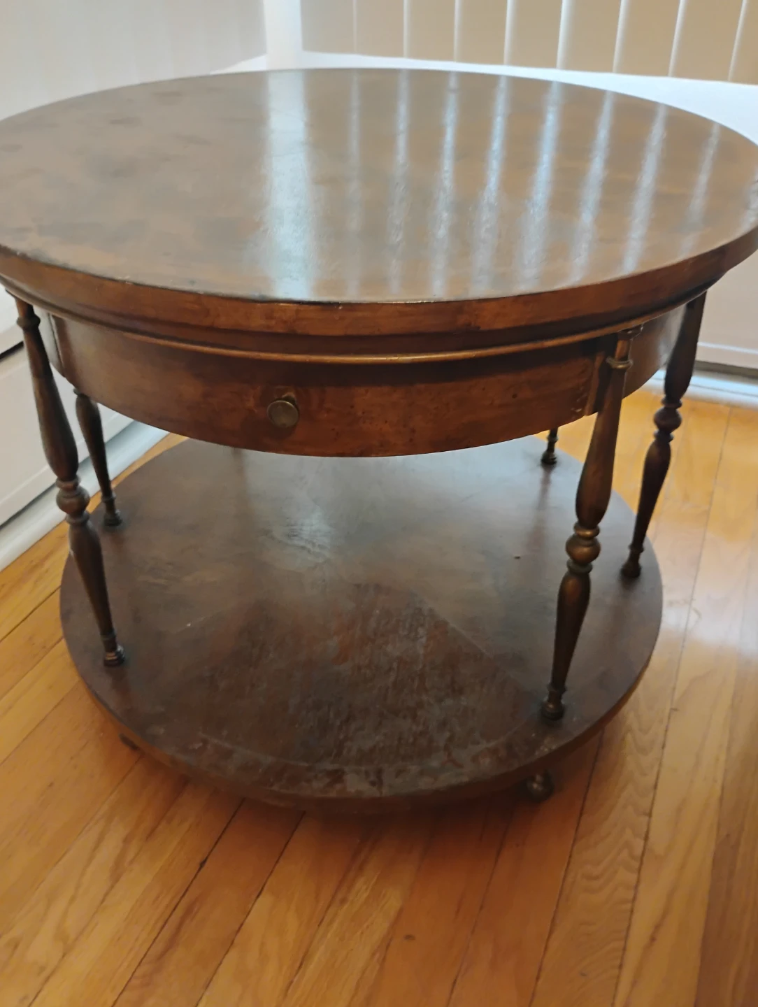 Round Wood End Table with Drawer