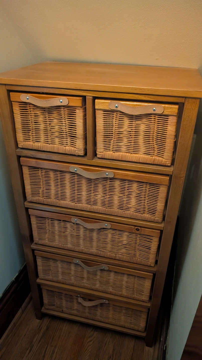 Wooden Chest of Drawers with Wicker Baskets