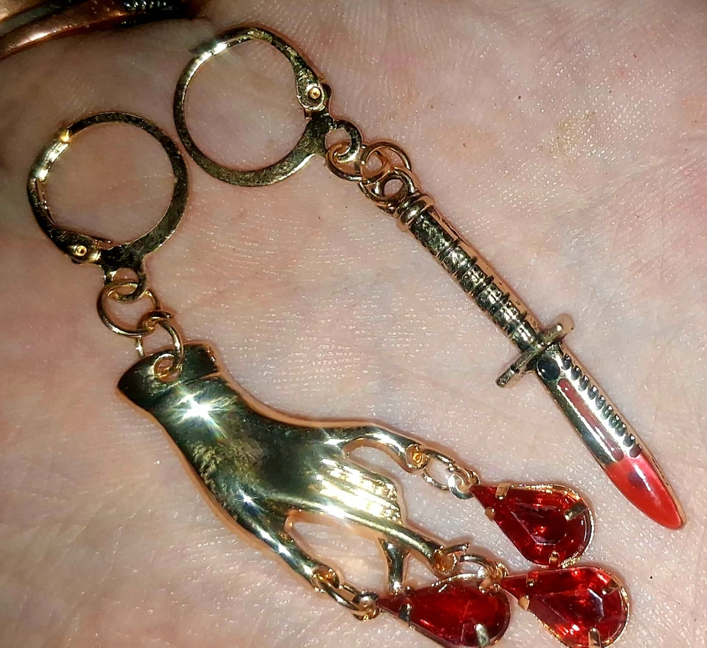 Gold Toned Hand & Bloody Knife Charm Set