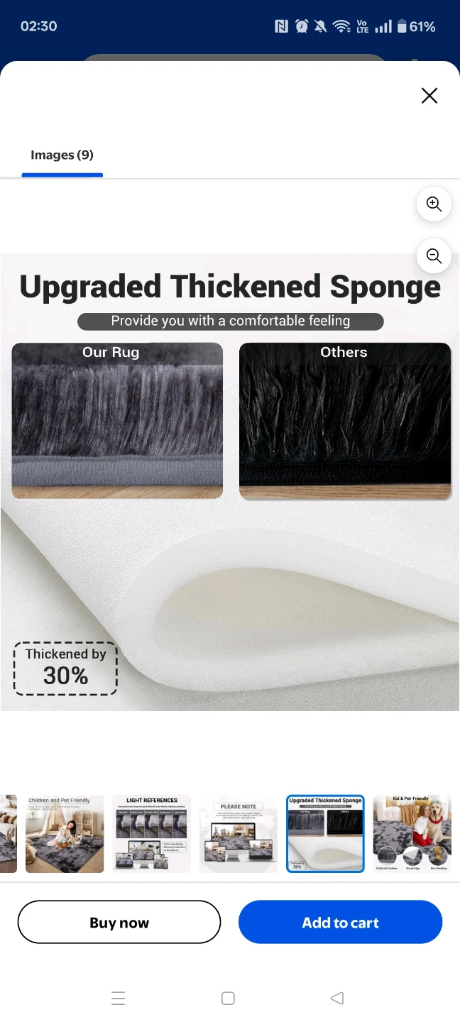 82x62 inch Shaggy Area Rug - Grey - photo 2