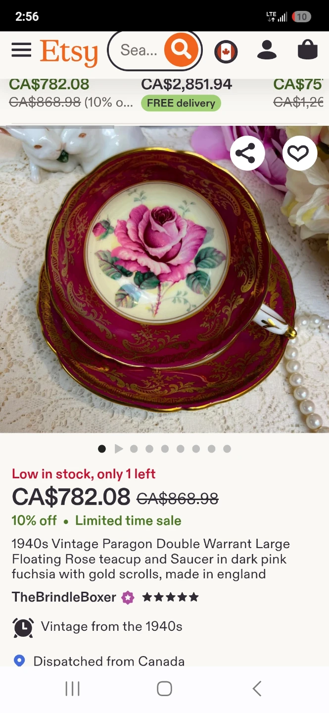 1940s Paragon Vintage Rose Teacup and Saucer