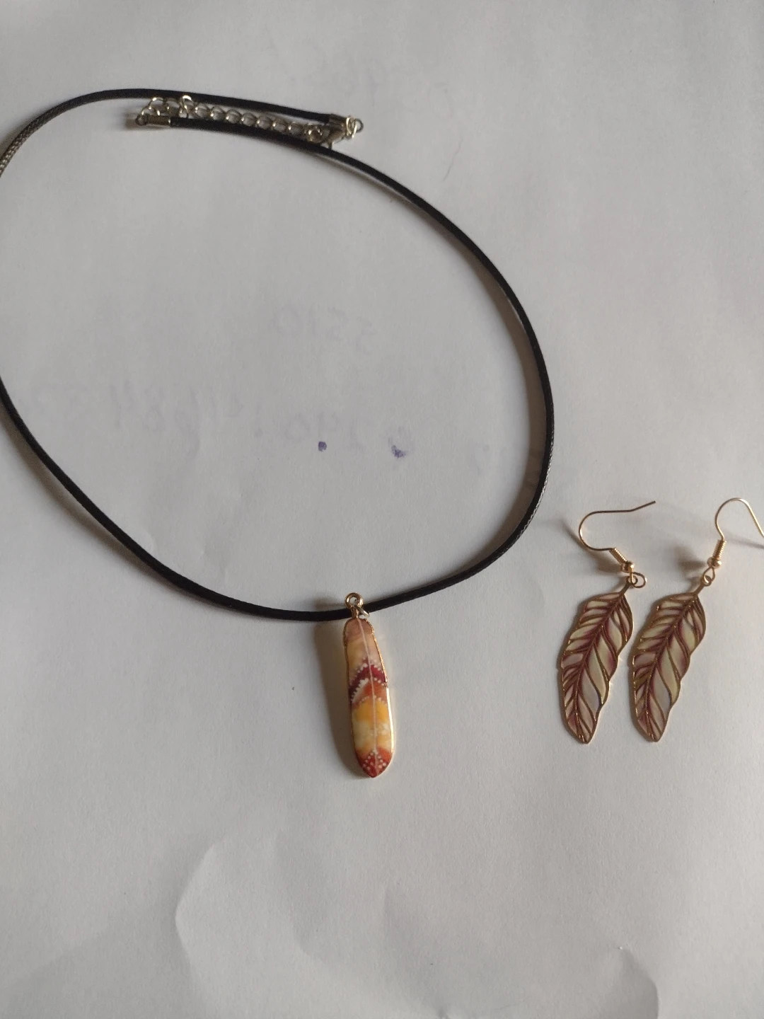 Feather Pendant Necklace and Earrings Set