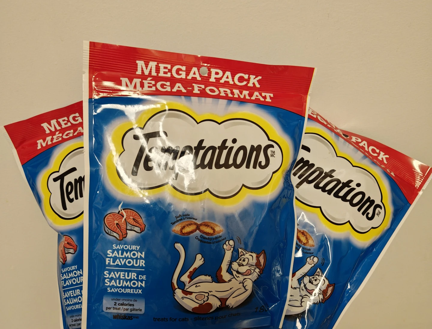 3x Temptations Mega Pack Savoury Salmon Flavour Cat Treats