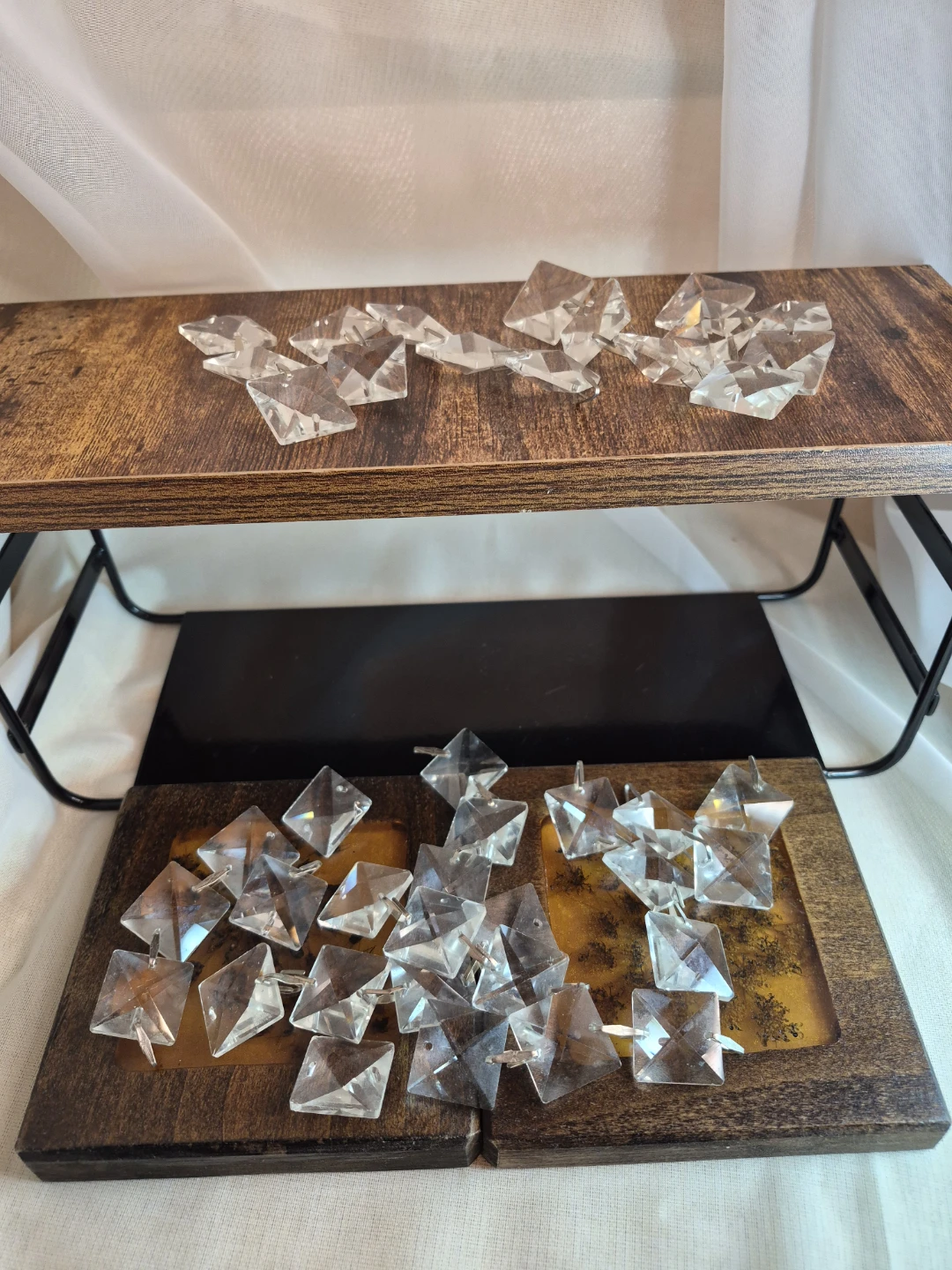 Lot of 41 Crystal Glass 1" Square Diamond Shaped Pendants etc.
