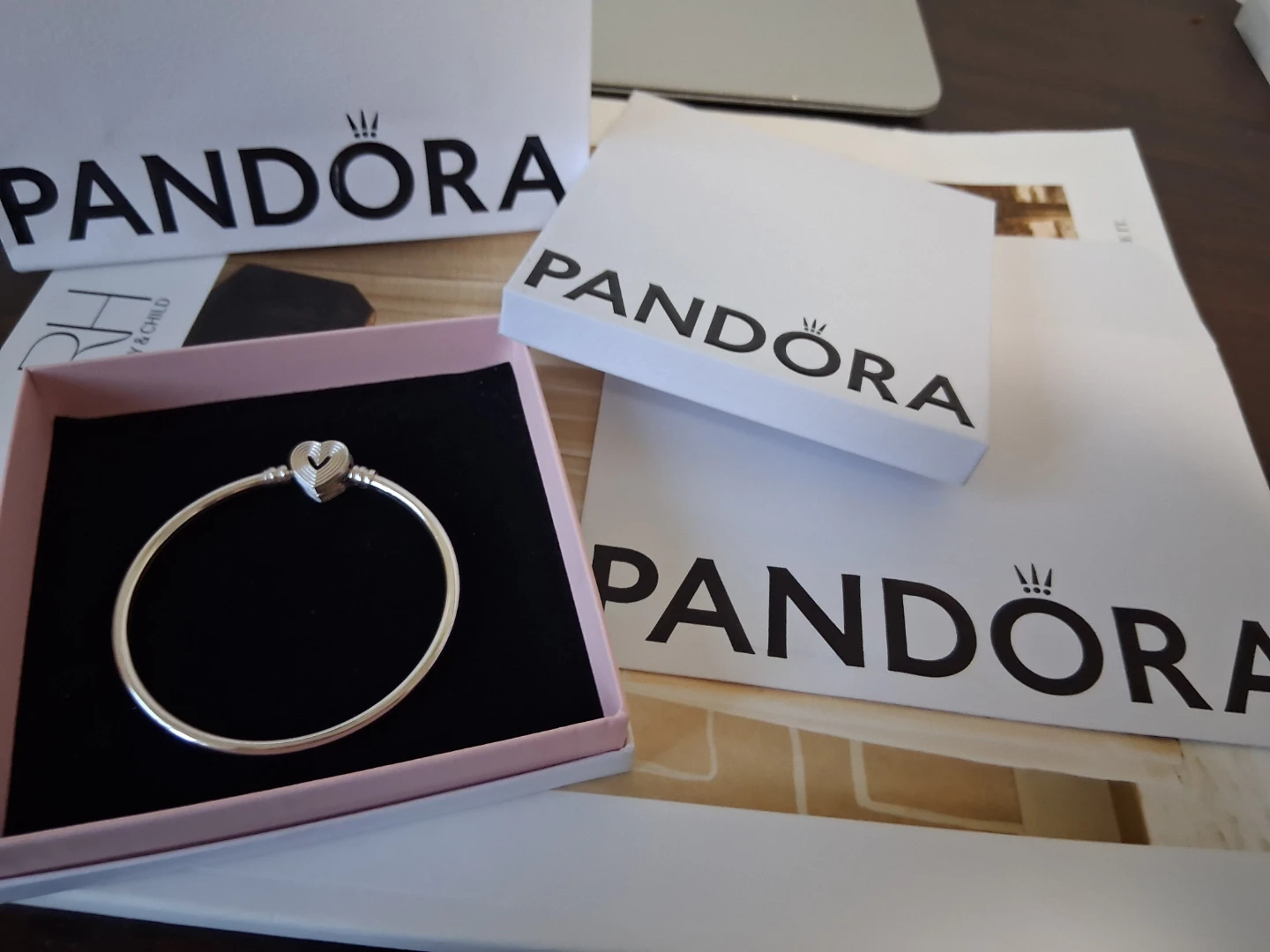 Pandora Silver Bangle Bracelet with Heart Clasp - photo 4