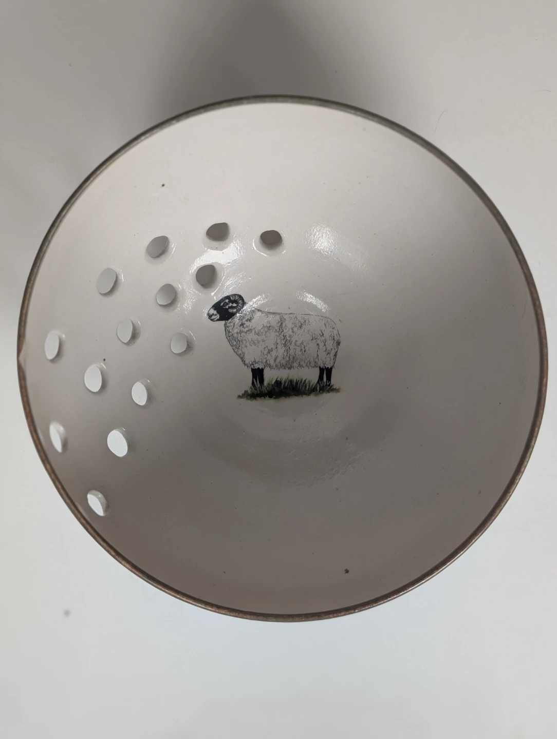 Handmade ceramic yarn bowl with hand-painted sheep