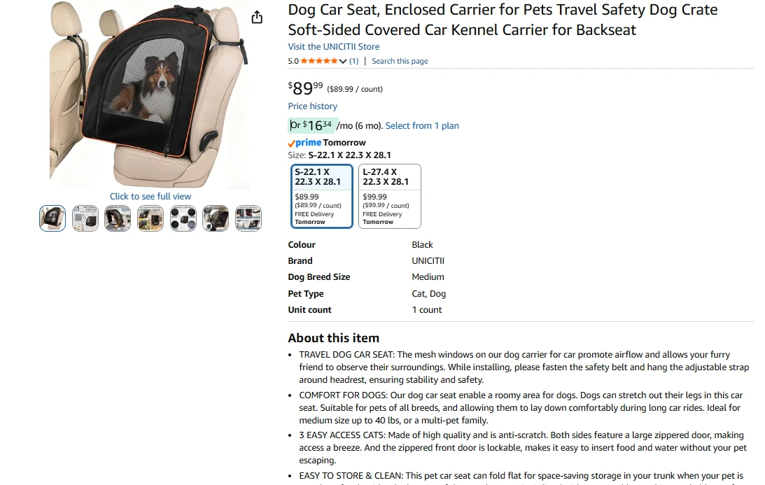 Dog Car Seat Carrier Enclosed Pet Travel Bag - photo 2