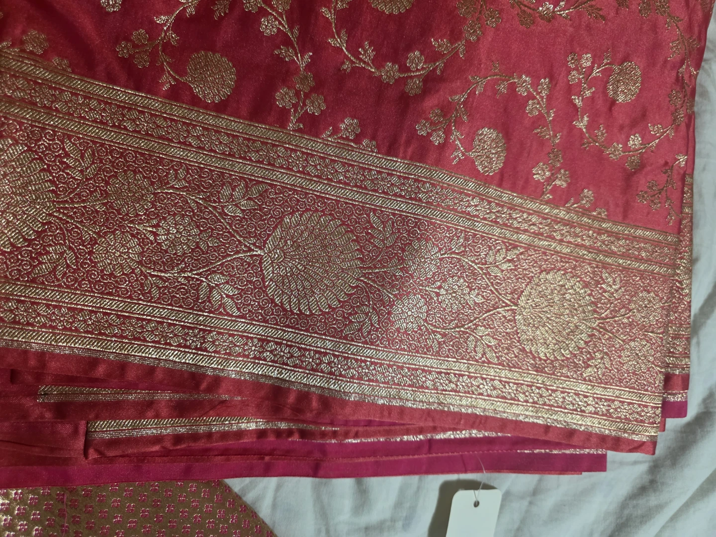 Pink Brocade Saree Fabric with Blouse Piece - photo 2