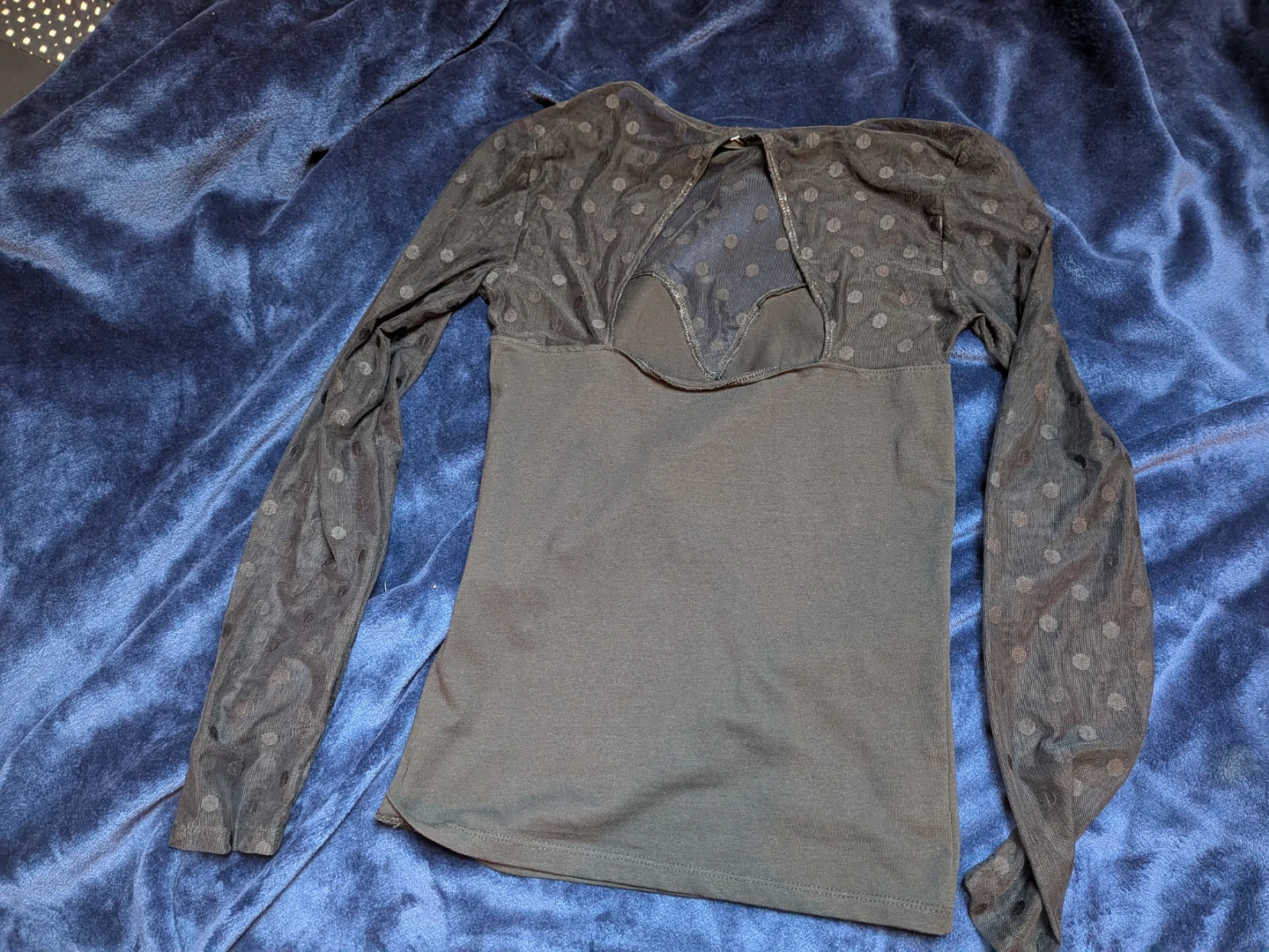 Terranova Black Polka Dot Mesh Long Sleeve Top - photo 3