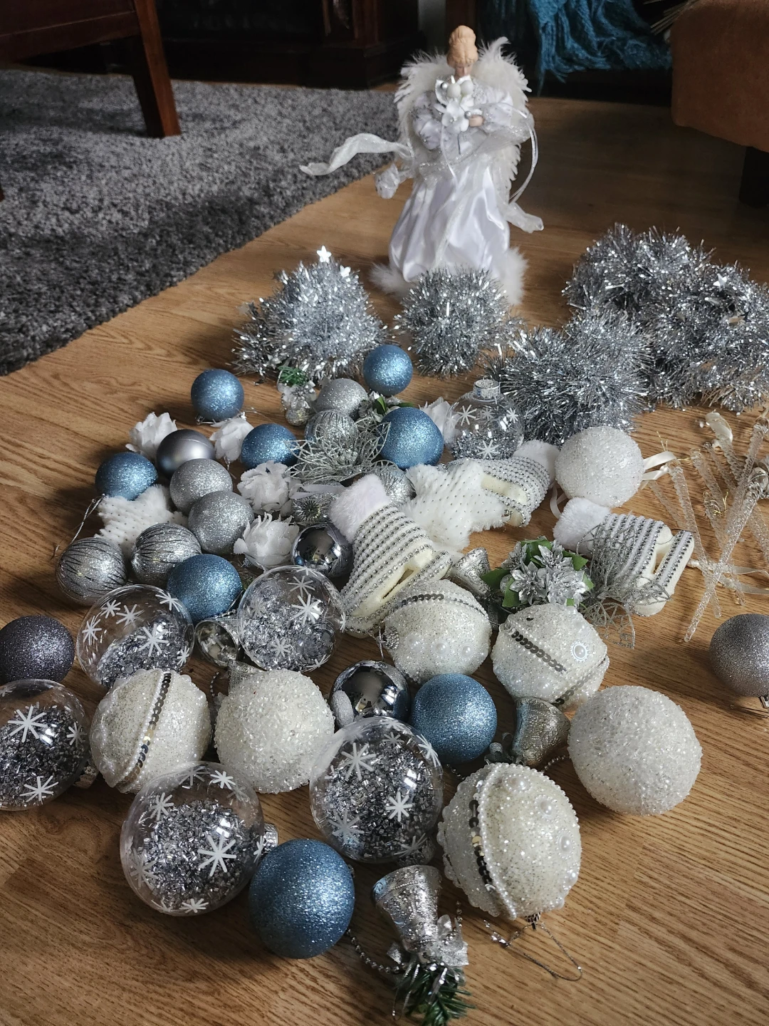 Christmas Tree Ornaments and Angel Light up Topper
