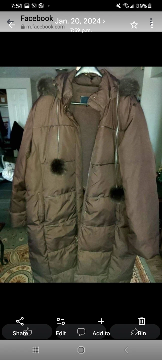 Long brown hooded puffer coat