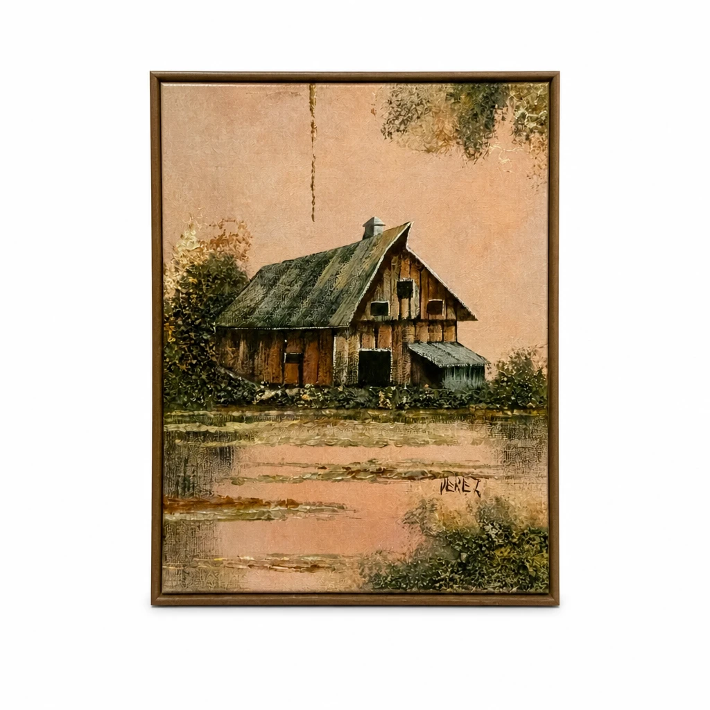 Framed Barn Landscape Painting by Perez - photo 2