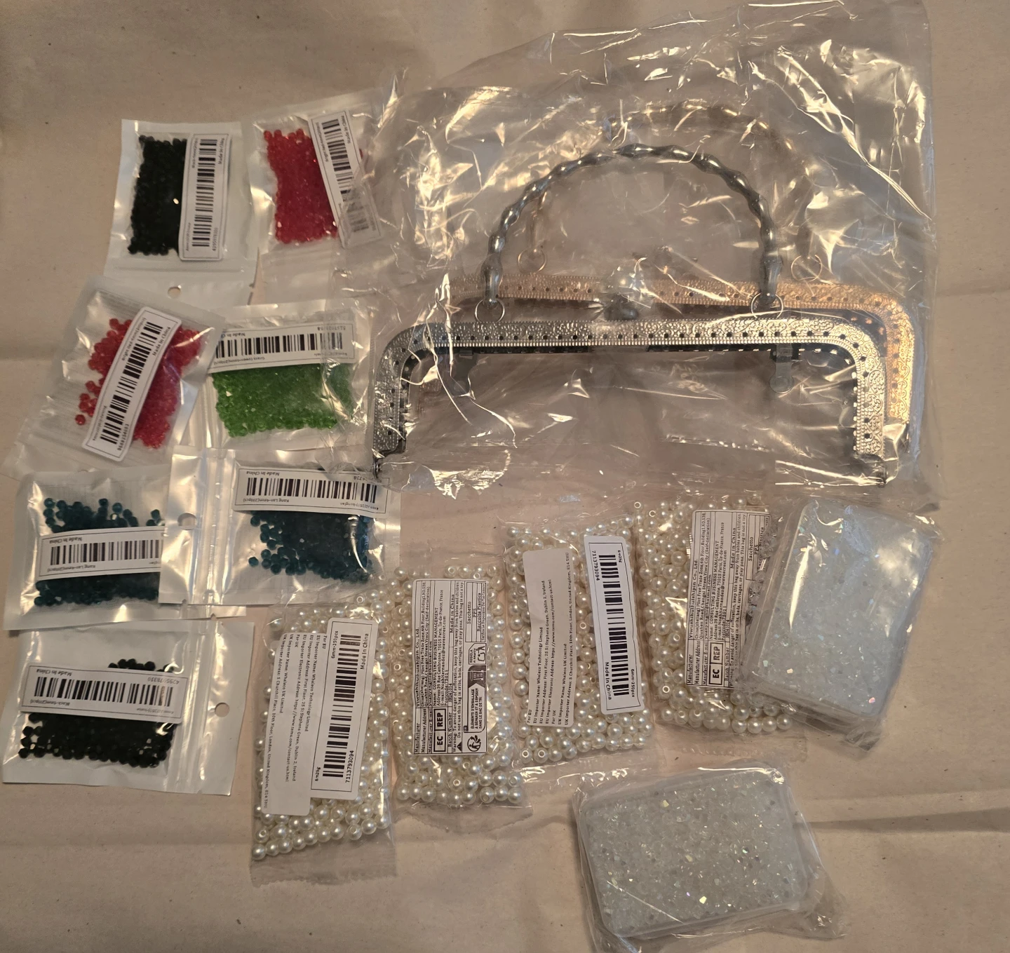 DIY Beaded Purse Making Kit Lot: Frame, Faux Pearls &  Beads