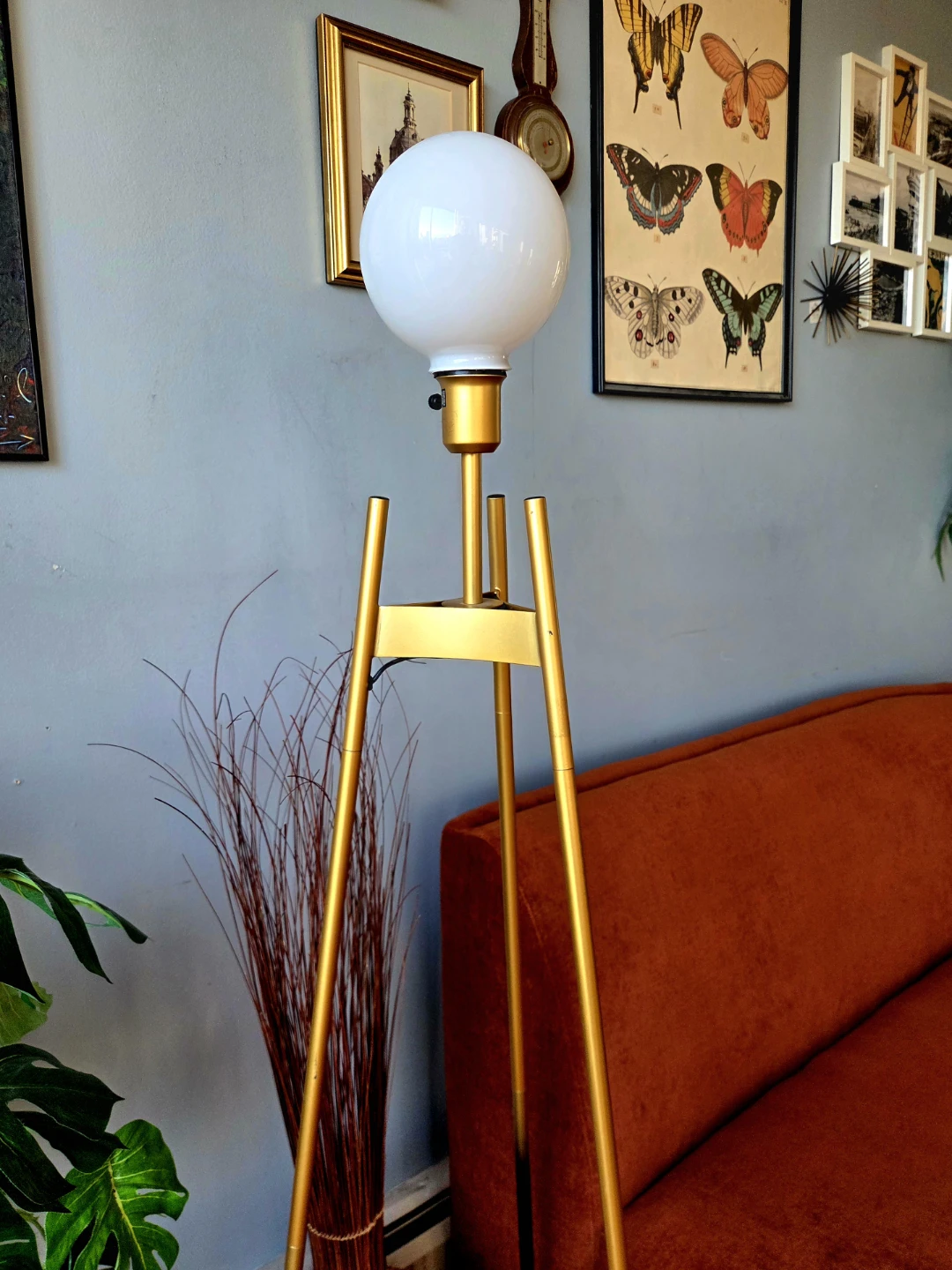 Modern Gold Milkglass Orb Tripod Floor Lamp - photo 3