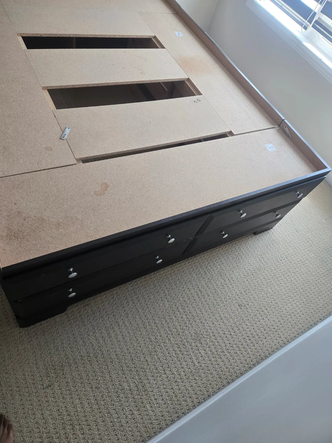 Dark Wood Platform Bed Frame with Storage Drawers