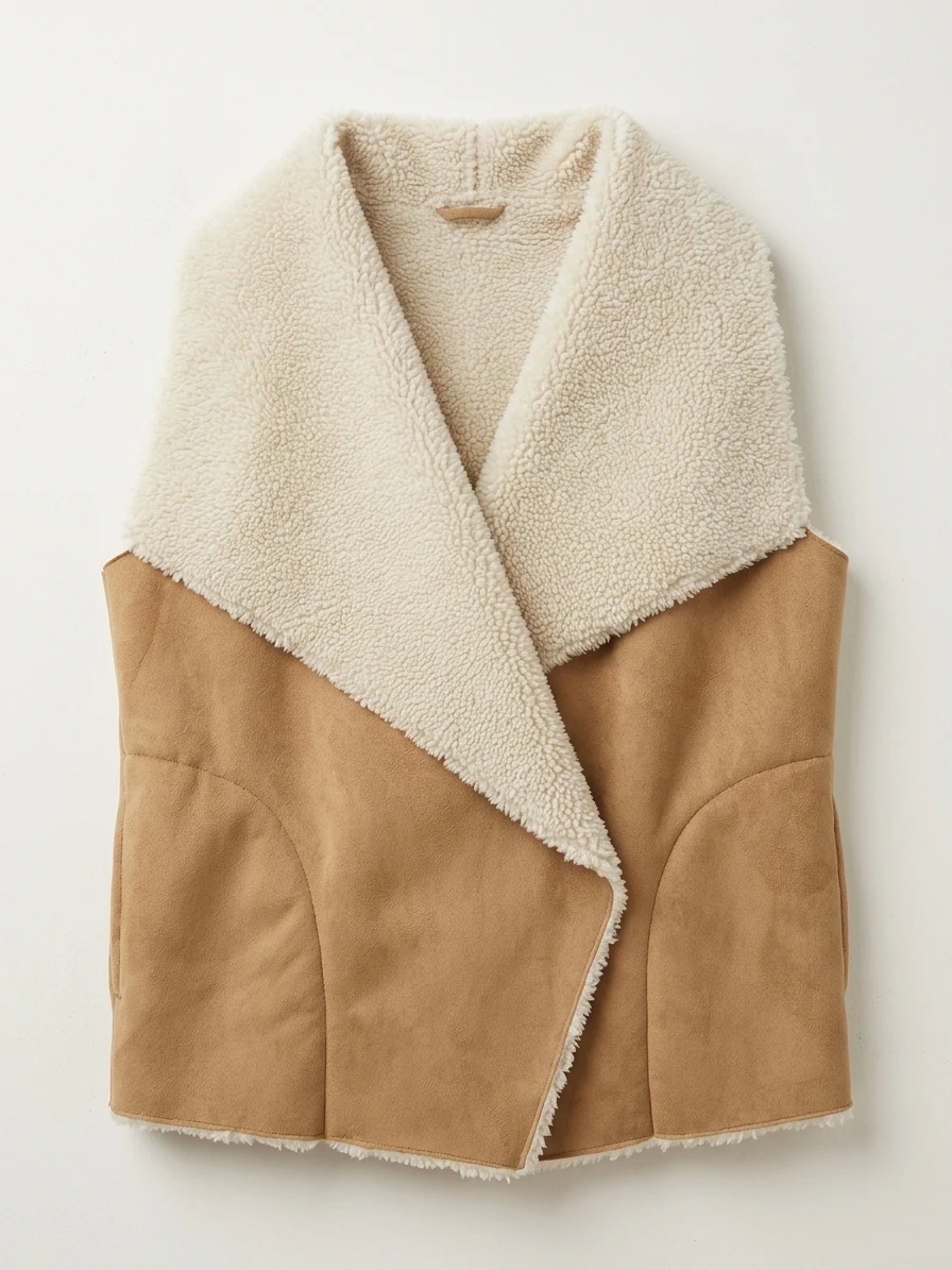 Tan Suede Sherpa Lined Vest