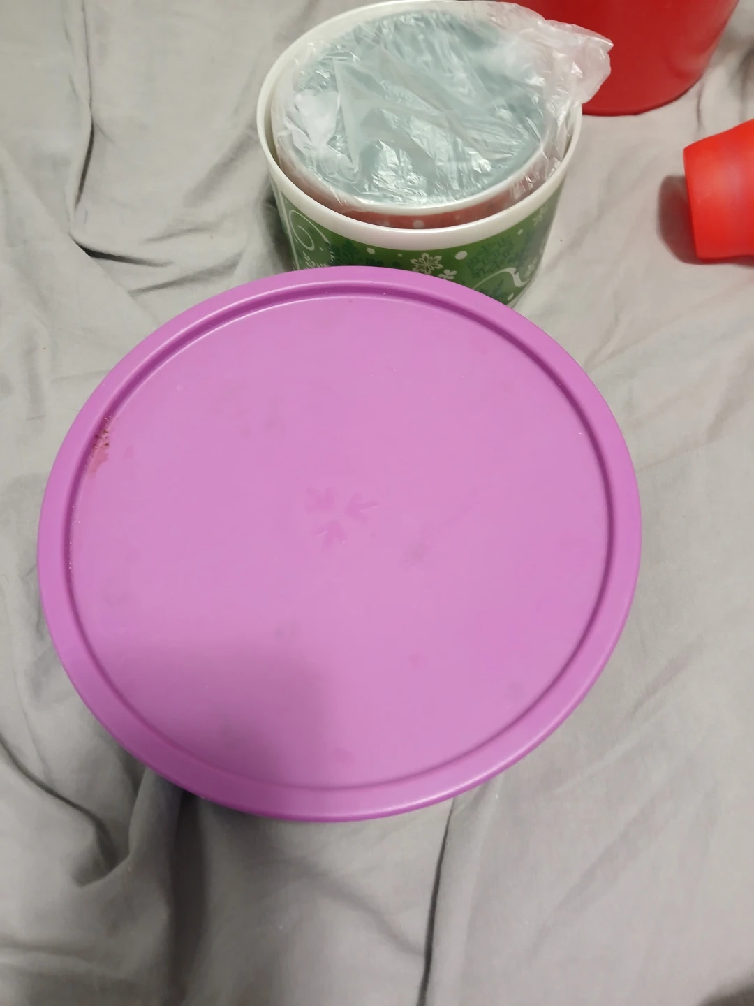 Round Food Container with Purple Lid