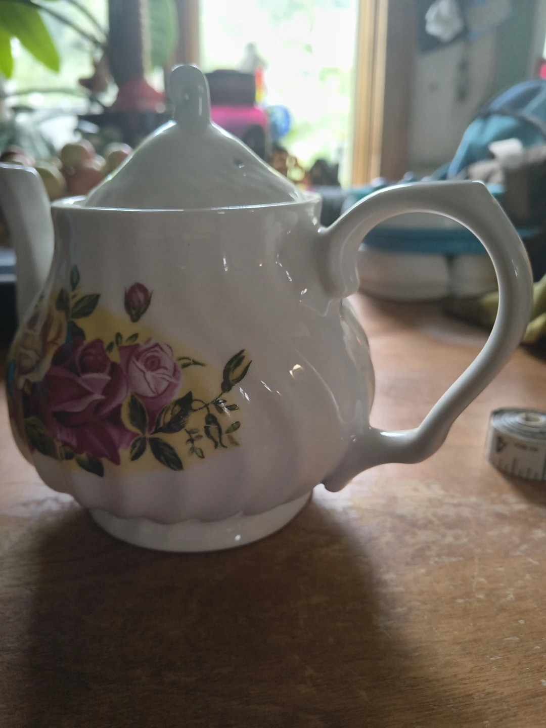 White Ceramic Teapot with Floral Design - photo 5