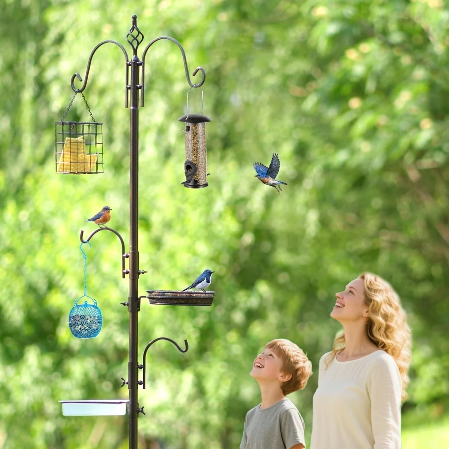 Multi-Tier Bird Feeder Pole with Hangers