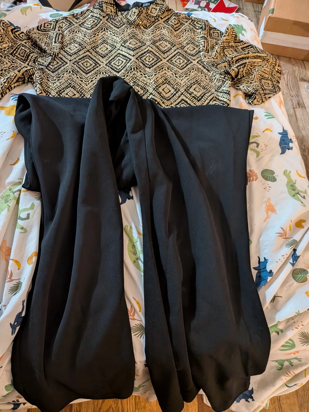 Black Jumpsuit with Gold Pattern Top - photo 2