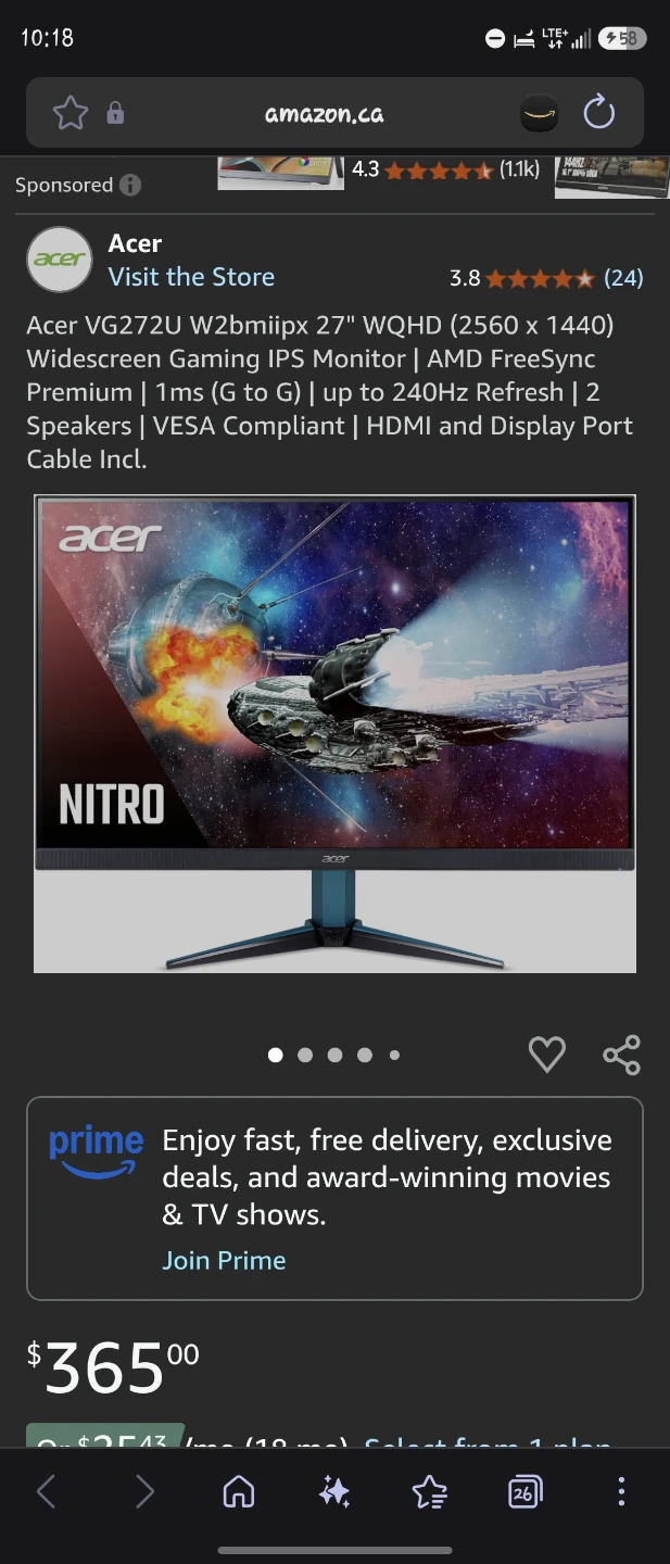 Acer Nitro WQHD monitor