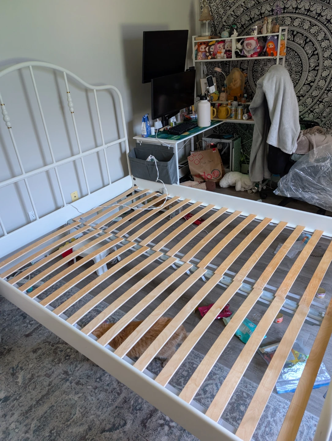 White Queen IKEA bed frame and mattress