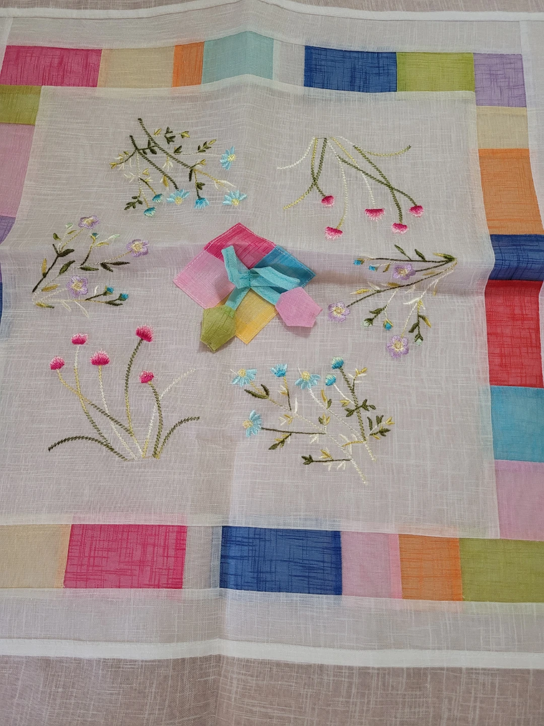 Embroidered Handkerchief with Patchwork Border - photo 3