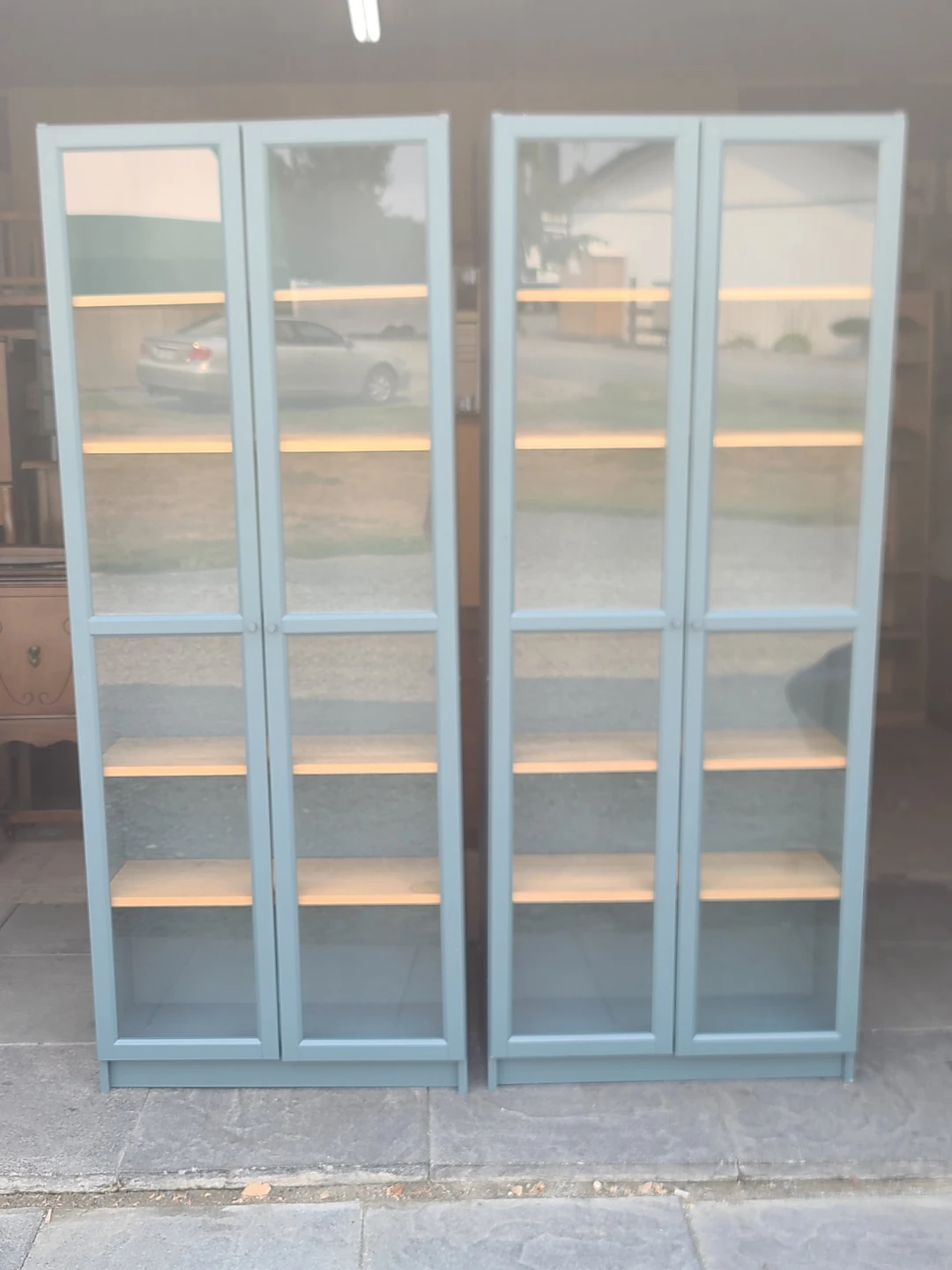 Pair of IKEA Billy Bookcases with Oxberg Glass Doors