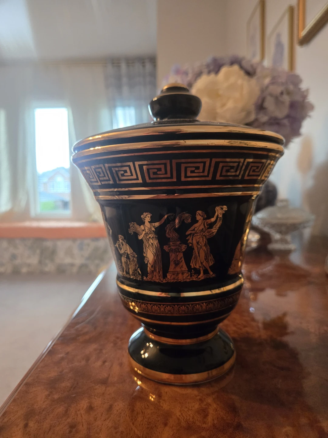 Decorative Lidded Urn Hand-Painted in Greece