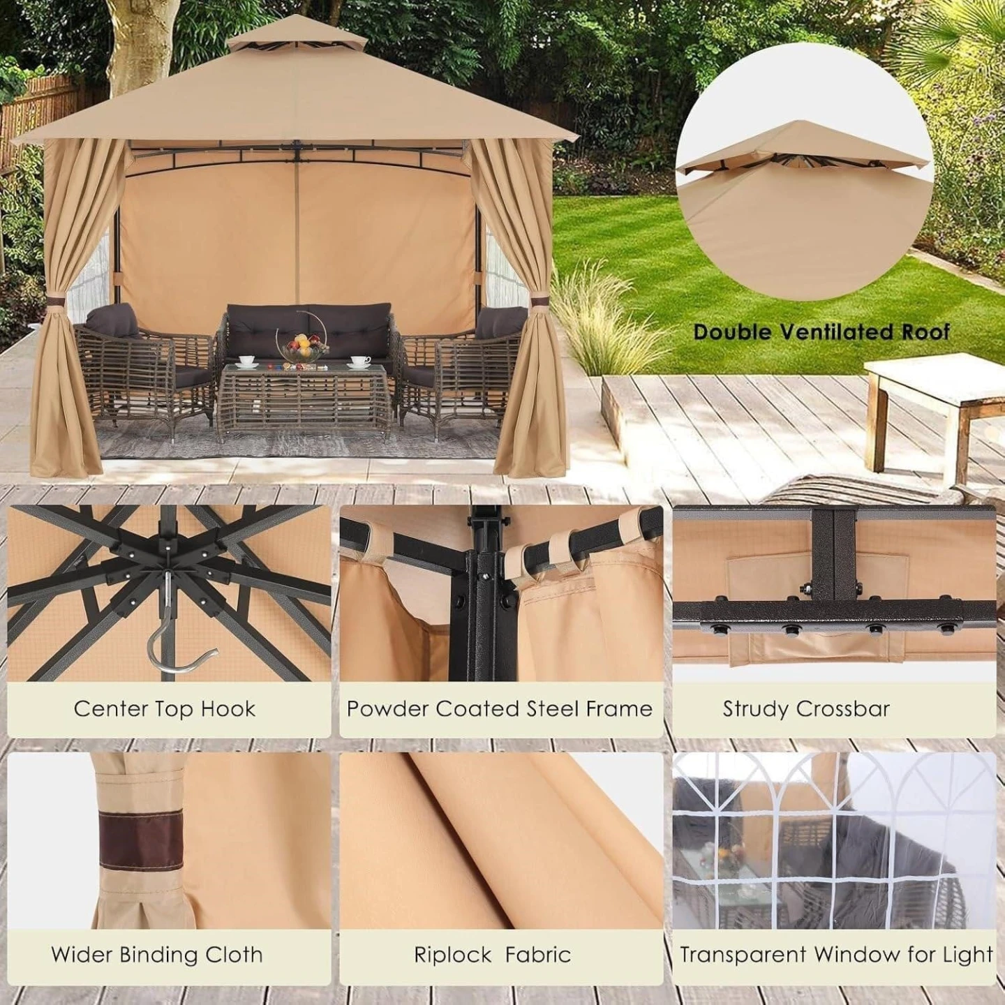 11ft x 11ft Patio Gazebo with Church Window