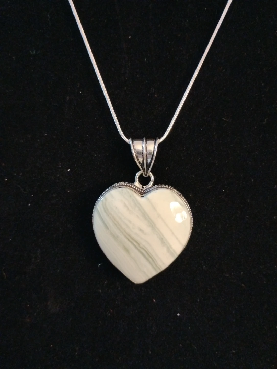 Sterling Silver Green Banded Agate Heart Necklace