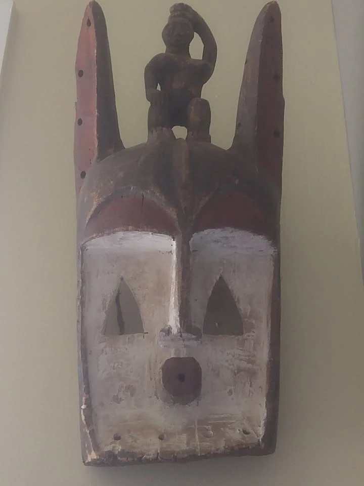 Dogon Mali Hand Carved Wooden Mask with Figure
