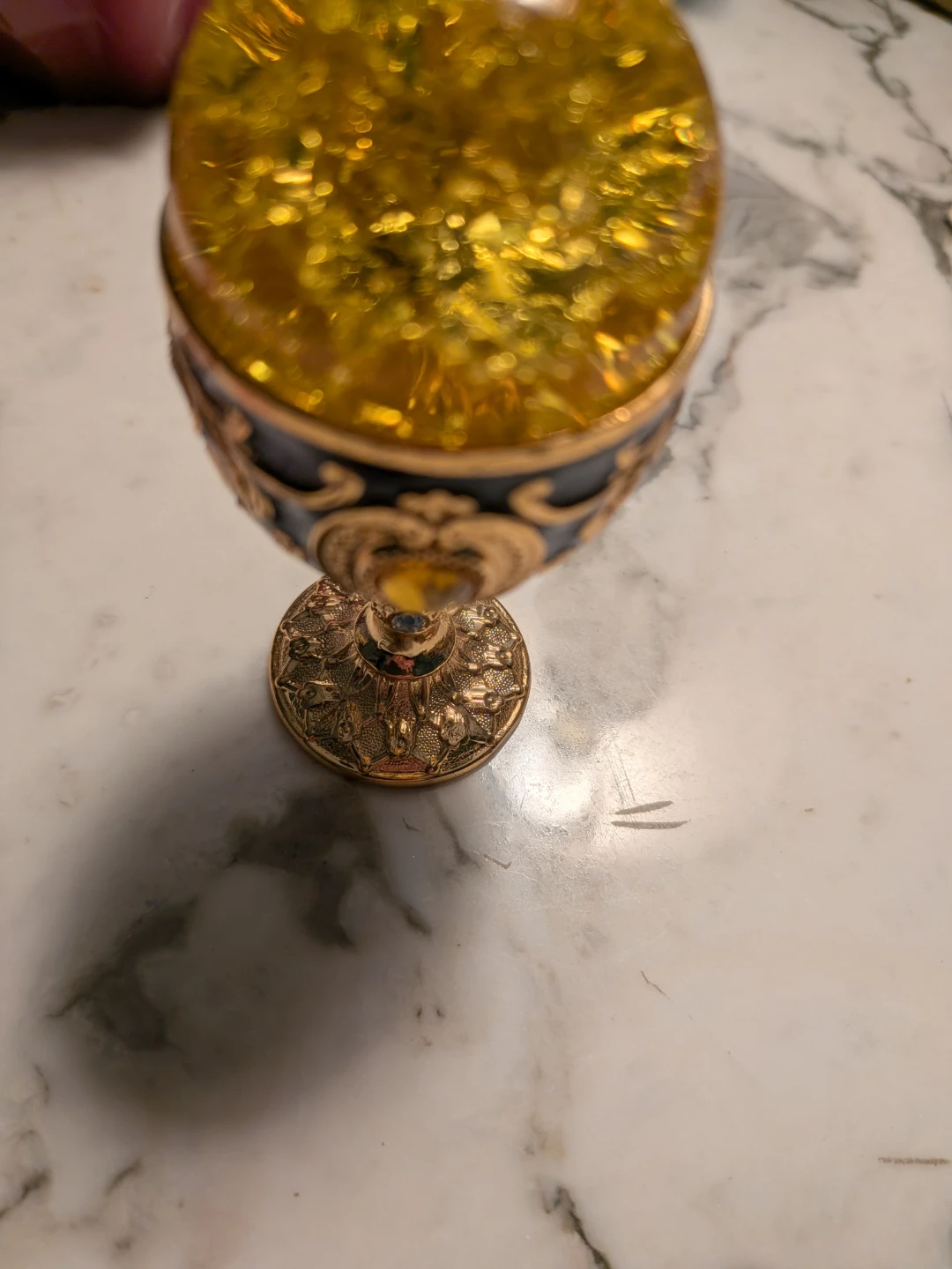 Ornate Citrine Spere With Golden Cup Chalise Trinket Dish - photo 3