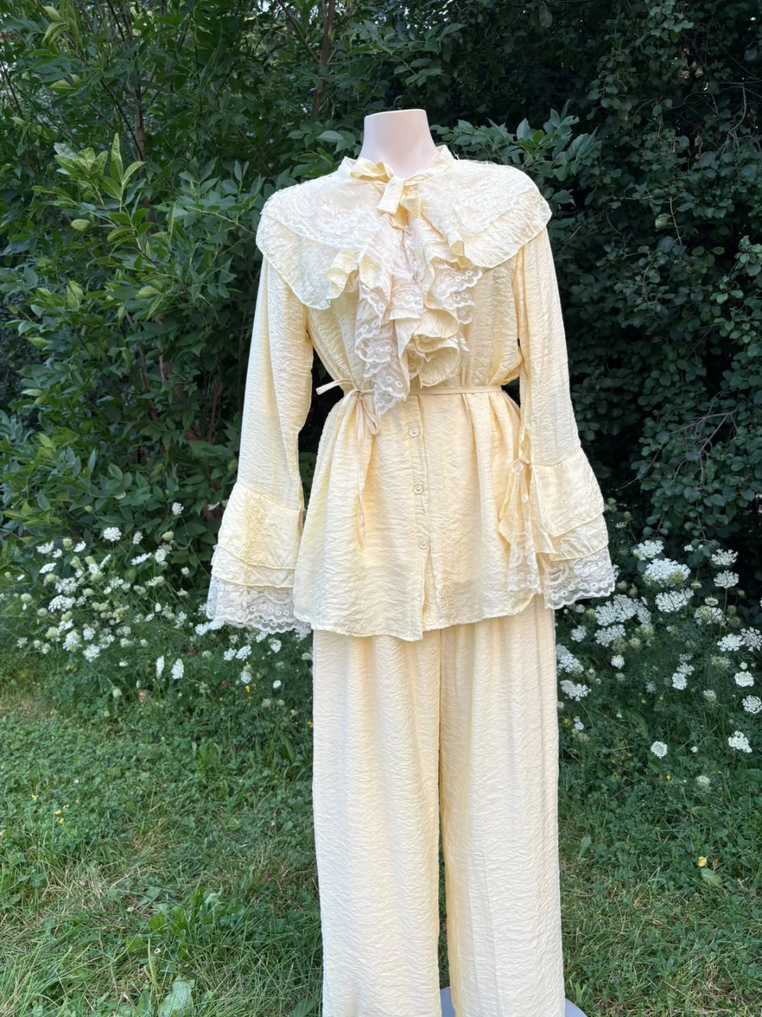 Yellow  Set with Lace Trim