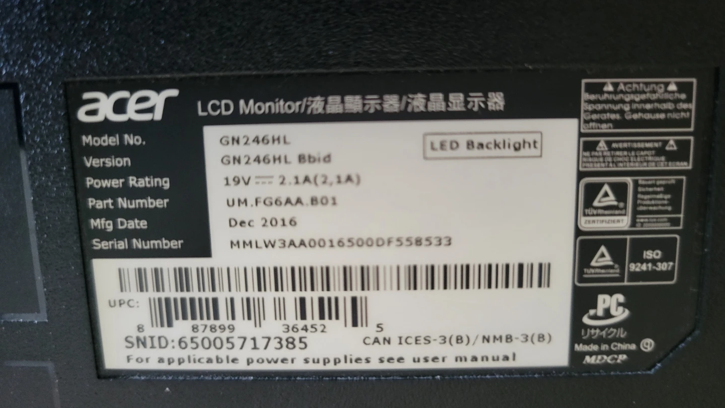 24" Acer GN246HL Gaming Monitor - photo 2