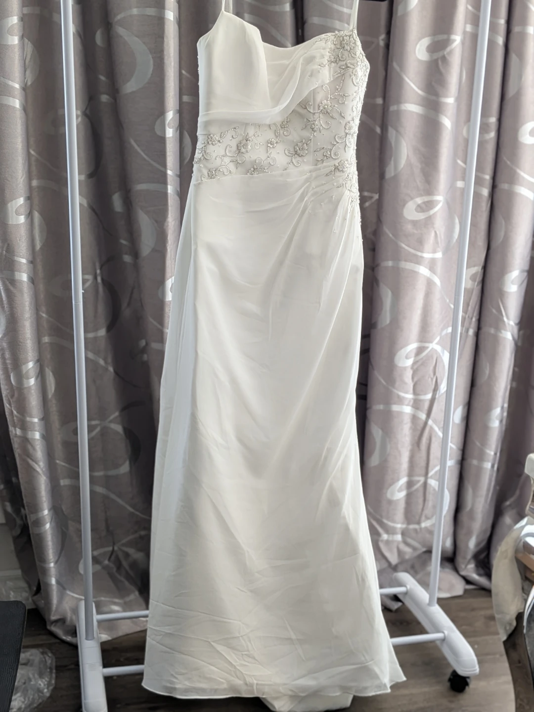 White Strapless Wedding Dress with Beaded Bodice