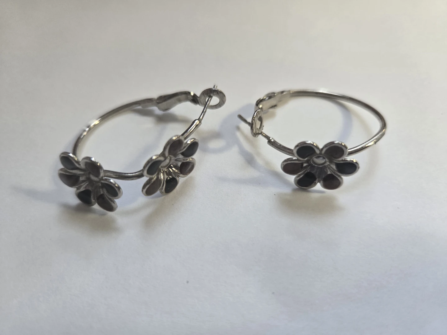 Silver-tone Hoop Earrings with Flowers