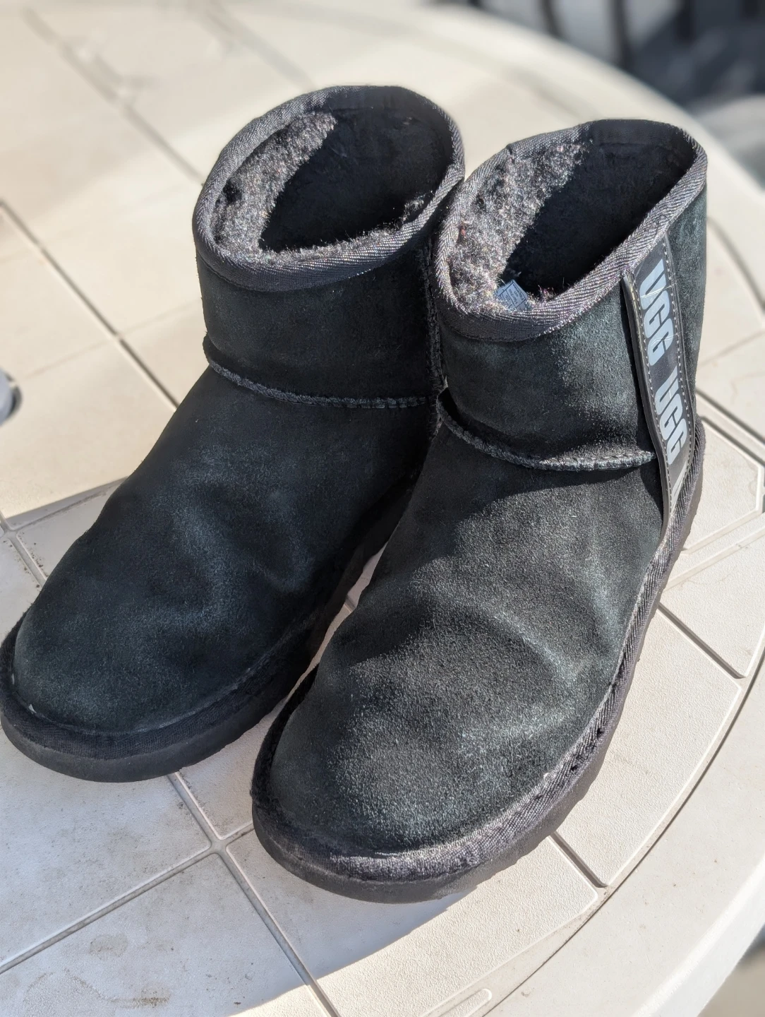 UGG Australia Black Suede Sheepskin Boots - Size 8