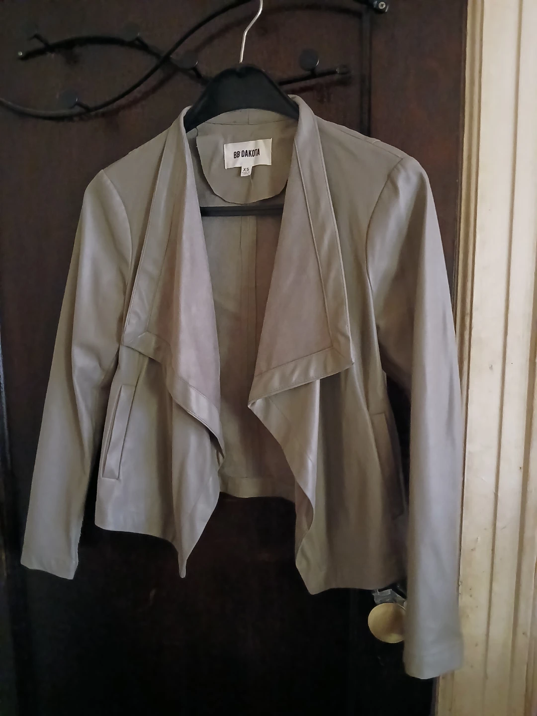 BB Dakota Faux Leather Drape Front Jacket