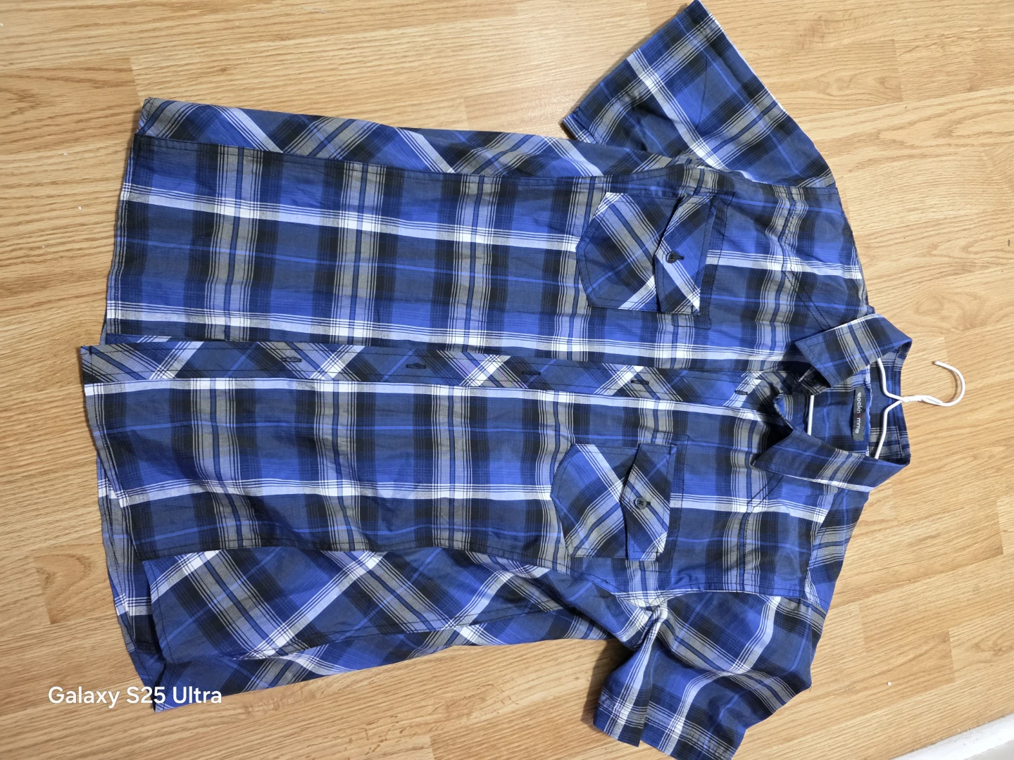 Blue Plaid Short Sleeve Button-Up Shirt