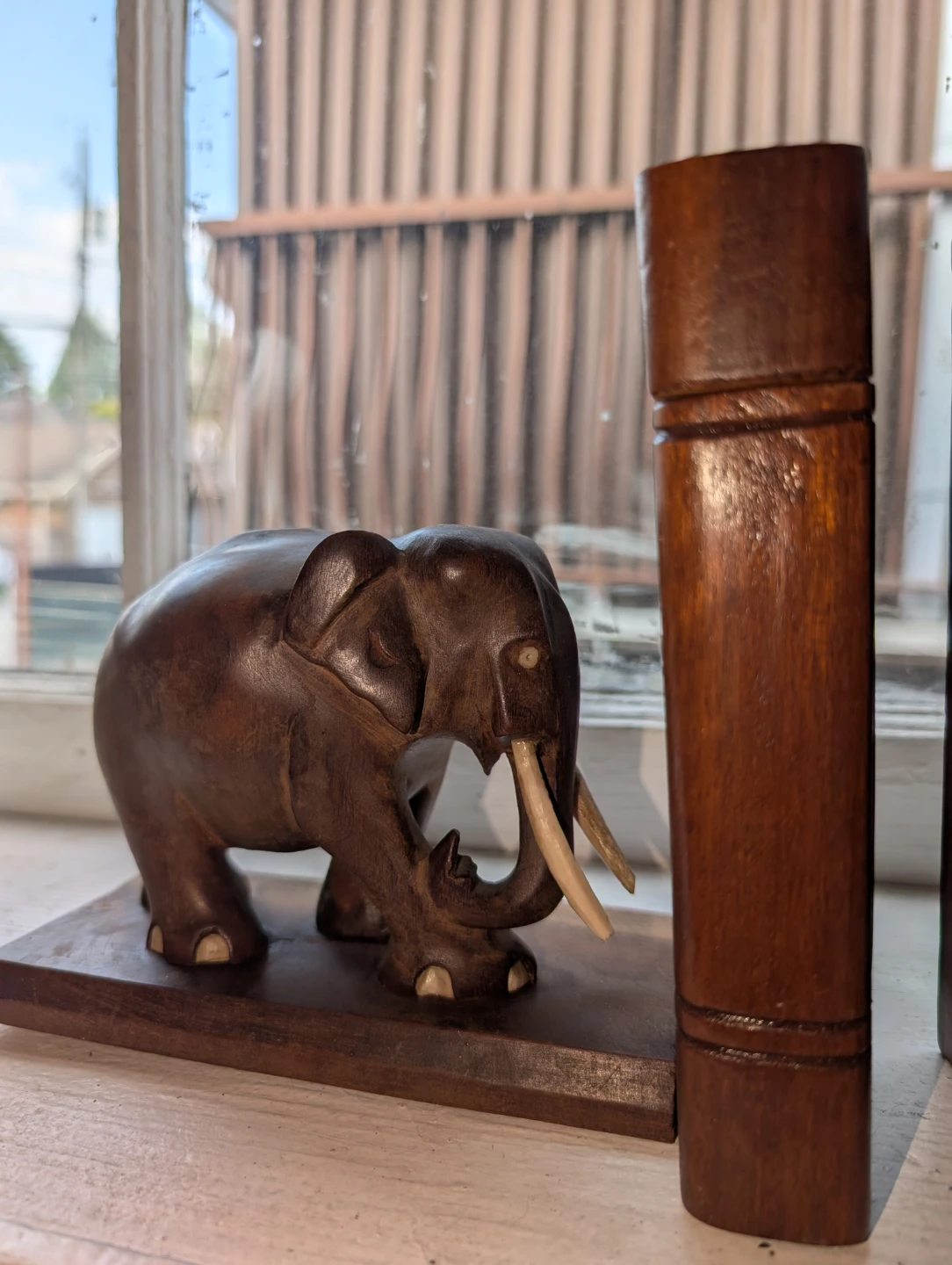 Hand Carved Elephant book ends - photo 3