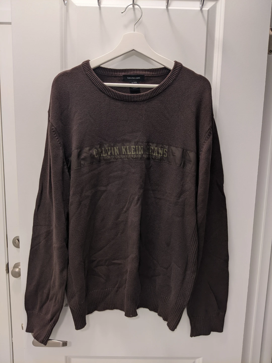 Calvin Klein Jeans Brown Crewneck Sweater with Logo Band