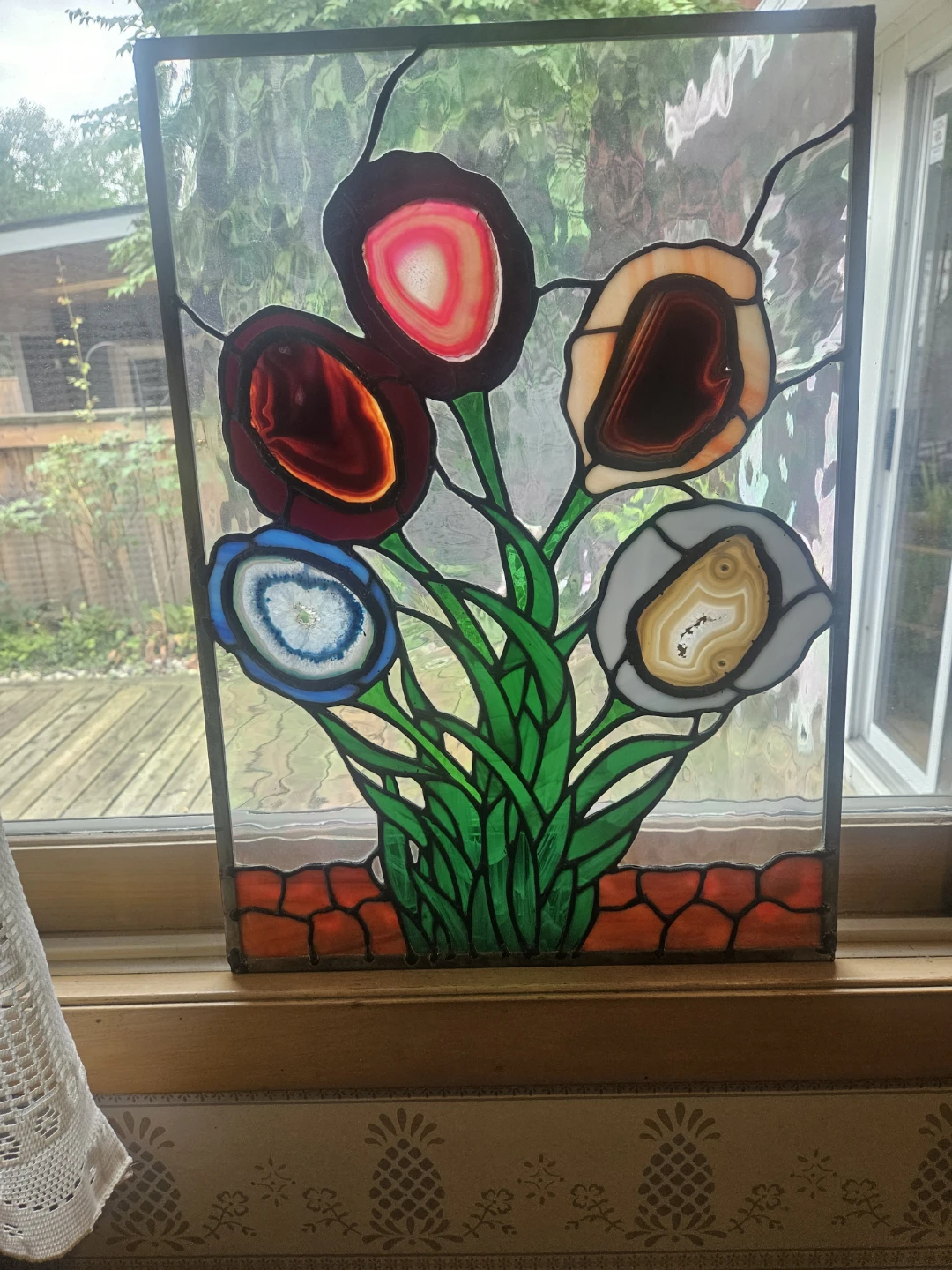 Stained Glass Agate Flower Suncatcher - photo 2