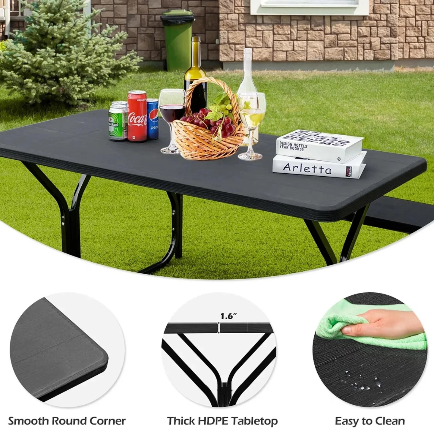 4-Person Foldable Picnic Table with Benches