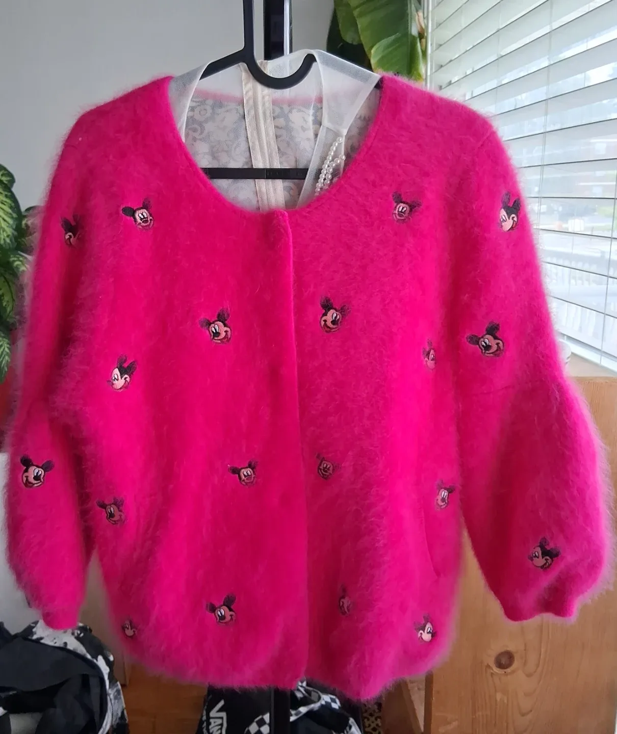 Hot Pink Mickey Mouse Fuzzy Cardigan