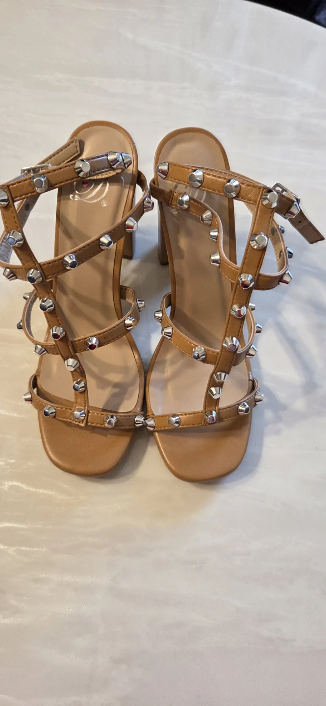 Brown Studded Block Heel Sandals Size 7