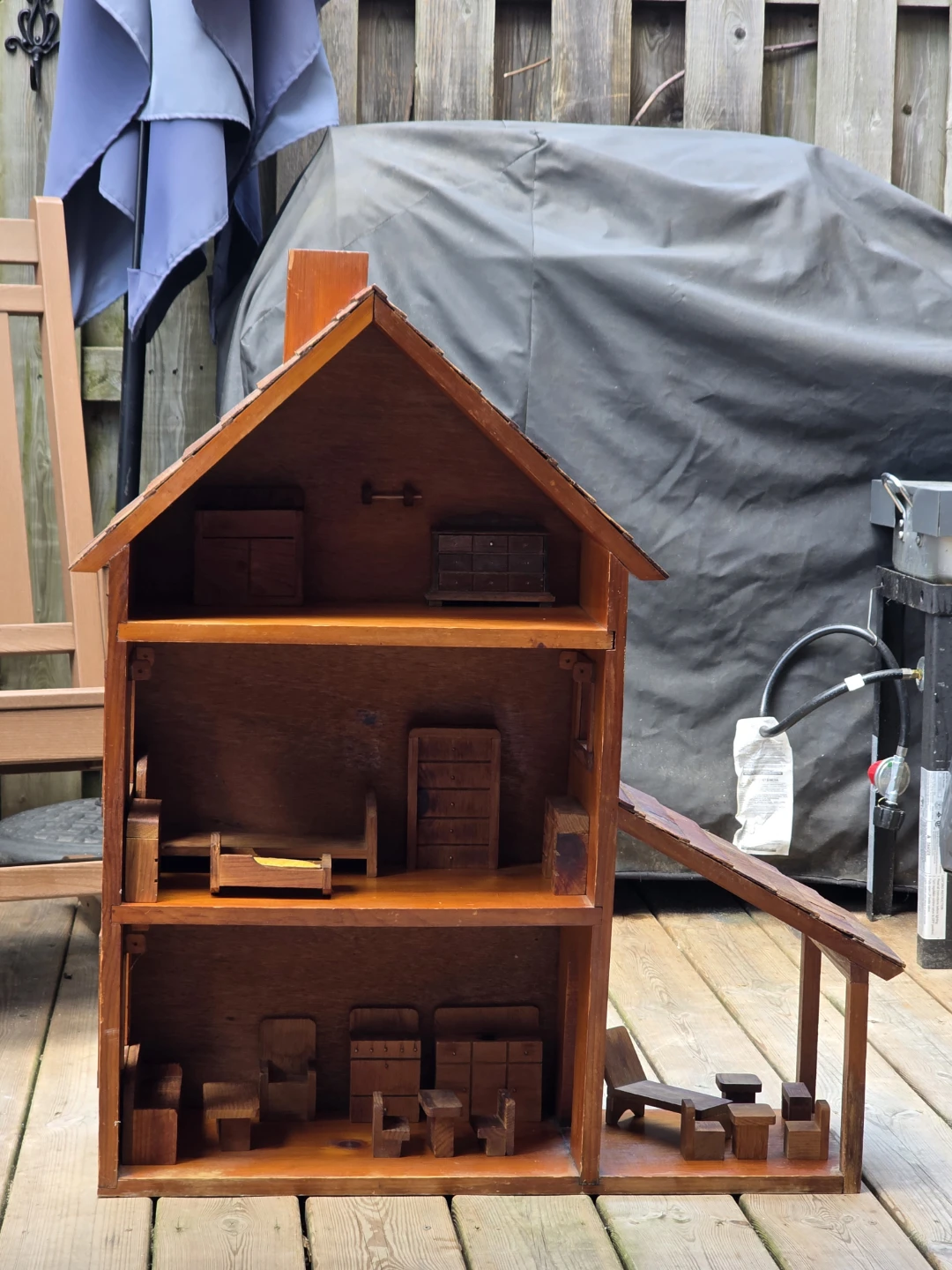 Vintage Handcrafted Wooden Dollhouse with Furniture Set