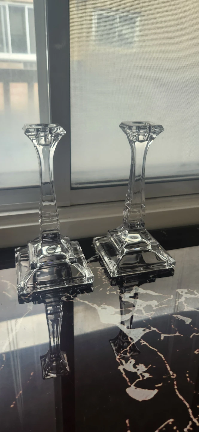 Pair of Clear Glass Candlesticks