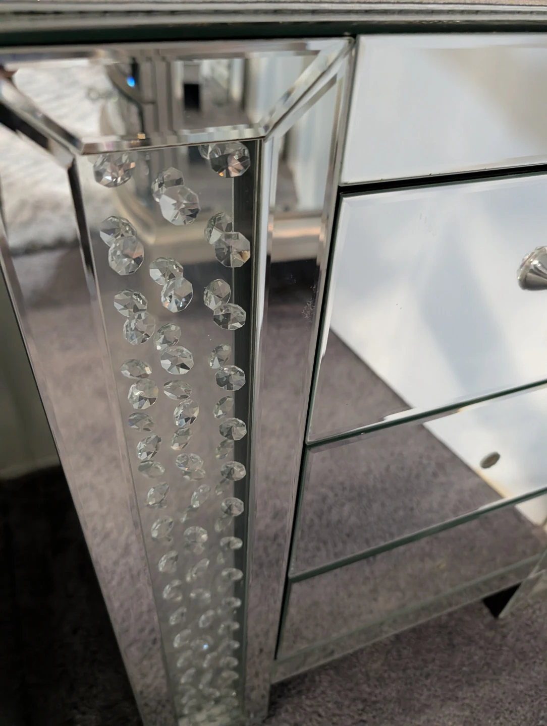Mirrored 3-Drawer Nightstand with Crystal Accents - photo 4